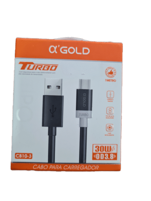 Cabo Carregador TURBO RÁPIDO USB TIPO-C A'GOLD CB10-3 cabo 1,0m