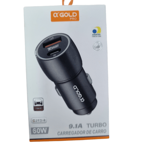 Carregador Veicular Carro Tipo C TURBO 12-24V 60W 9.1A A'GOLD CJ13-4 - Imagem 3