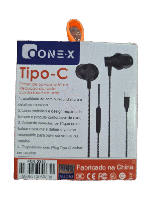 Fone com Fio TIPO C ONE X FON-2310 Intra-Auricular Cabo 1,20m Com Controlador de Volume - Imagem 2