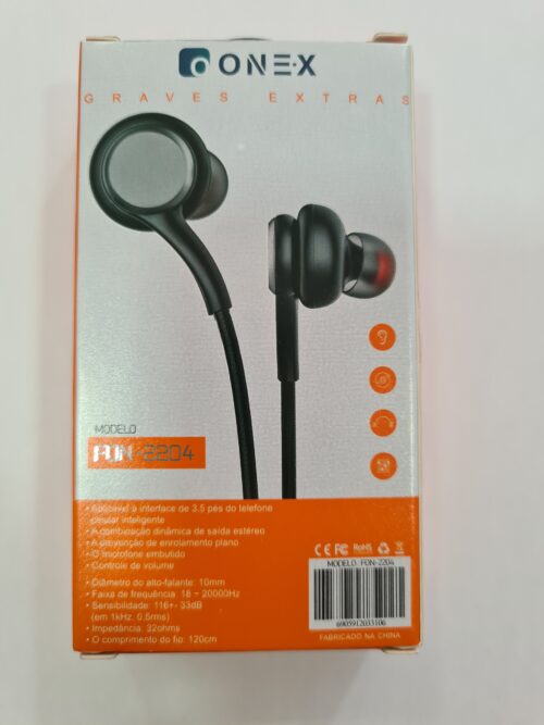 Fone de ouvido com Fio 3.5mm Intra Auricular ONE X FON-2204 ESTÉREO cabo 1,20M - Imagem 2