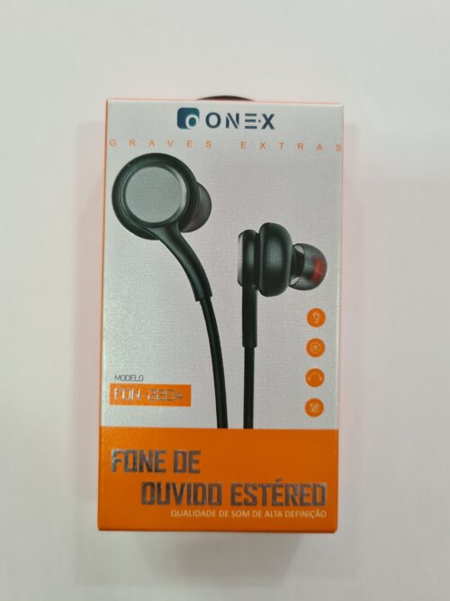 Fone de ouvido com Fio 3.5mm Intra Auricular ONE X FON-2204 ESTÉREO cabo 1,20M