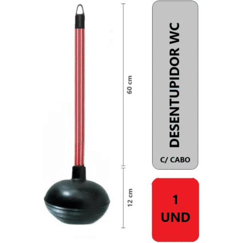 Desentupidor p/ Vaso Sanitário Plunger 60 cm Vermelho Plástico ou Borracha - Imagem 2