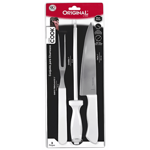 Kit Churrasco Profissional Cook C\ 3 Pçs Em Aço Inox ORIGINAL LINE
