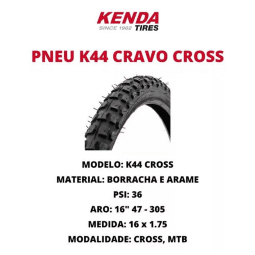 Pneu Bicicleta Infantil Aro 16x1.75 Cravo Kenda K44 Bike Mtb Cross-1 Unidade-Roda não Inclusa - Imagem 2
