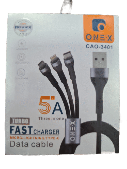 Cabo USB 3 em 1 ONE X CAO-3401 Para Carregador de Celular - de USB para micro-usb, tipo-C e Lightning - Imagem 2