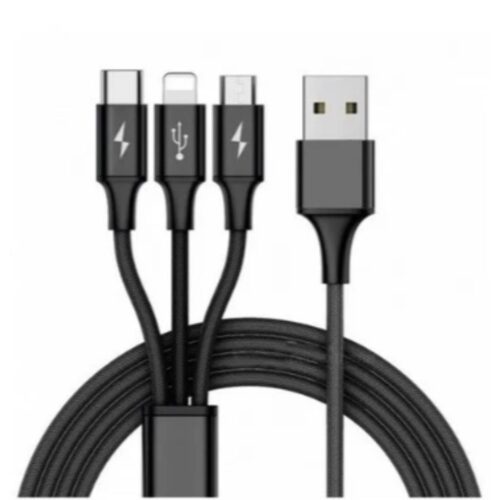 Cabo USB 3 em 1 ONE X CAO-3401 Para Carregador de Celular - de USB para micro-usb, tipo-C e Lightning