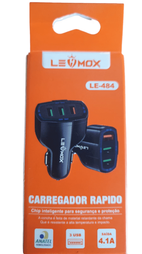Carregador Veicular para Carro porta 12V LEHMOX 3-USB LE-484 4.1A - Carregador Rápido