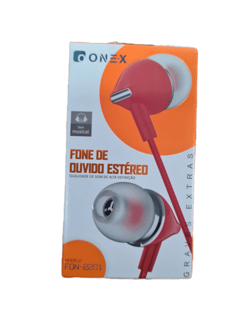 Fone de Ouvido Estéreo Com Fio 3.5mm ONE X FON-2201 Intra Auricular CABO 1,20M