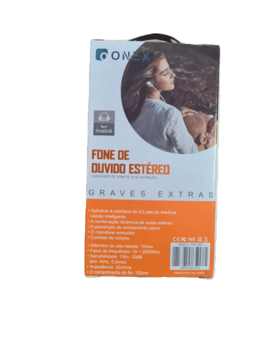 Fone de Ouvido Estéreo Com Fio 3.5mm ONE X FON-2201 Intra Auricular CABO 1,20M - Imagem 2