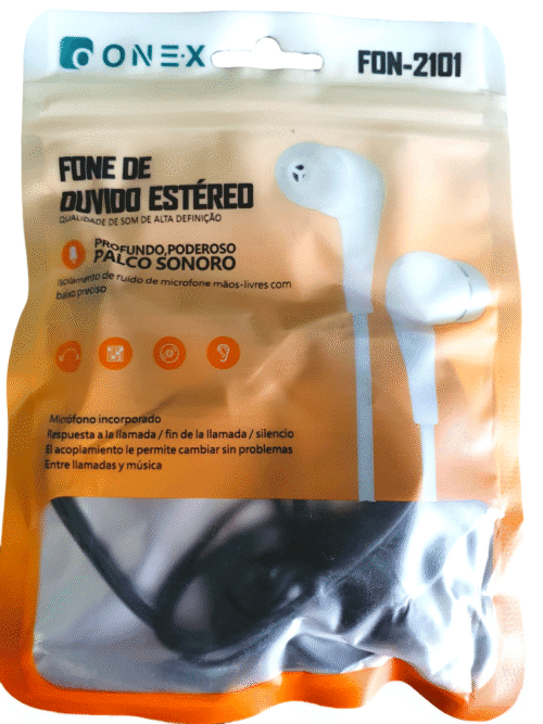 Fone 3.5mm com Fio Estéreo ONE X FON-2101 INTRA AURICULAR Cabo de 1,2M