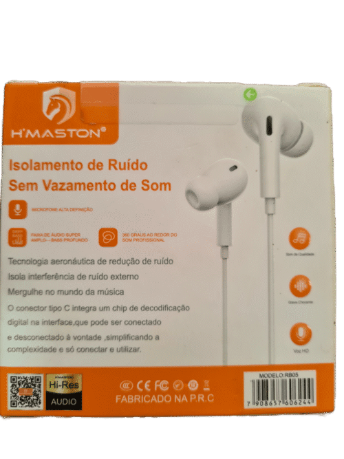 Fone de Ouvido Tipo C H'MASTON RB05 cabo de 1,2m intra auricular - Imagem 3