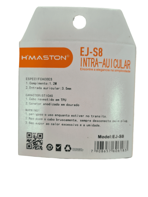 Fone com Fio 3.5mm H'MASTON Intra Auricular EJ-S8 CABO 1,20M com botoes de volume - Imagem 2