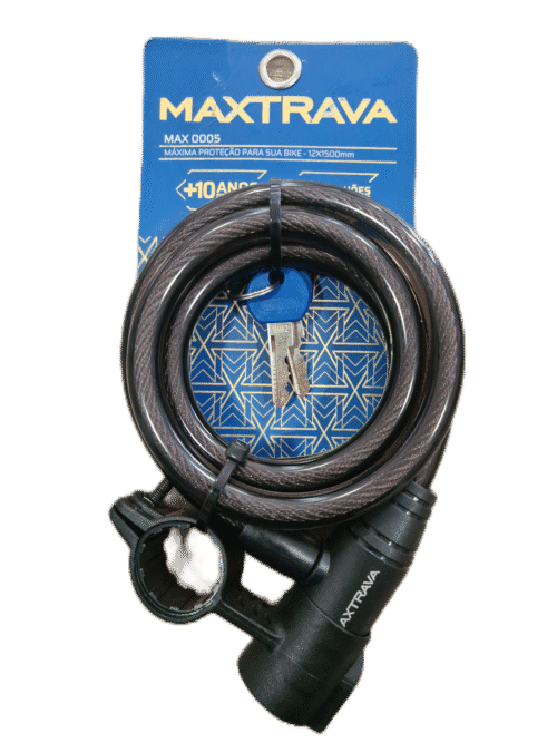 Cadeado Bicicleta Espiral MAXTRAVA Reforçado 12mmx150cm Chave C/Suporte