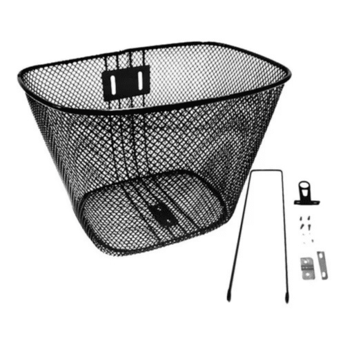 Cesta Bicicleta Aro 20 Oval Aço Preto Dianteira C/Suporte Haste Média