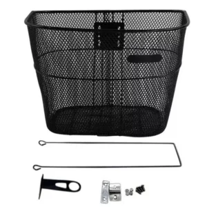 Cesta Bicicleta Aro 26 Aramada Aço Preto Grande Dianteira C/Suporte Haste