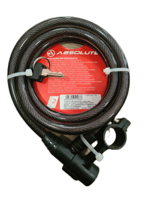 Cadeado Bicicleta ABSOLUTE Reforçado 12mmx150cm Chave C/Suporte