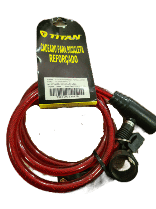 Cadeado Bicicleta TITAN Reforçado 10mmx100cm Chave C/Suporte